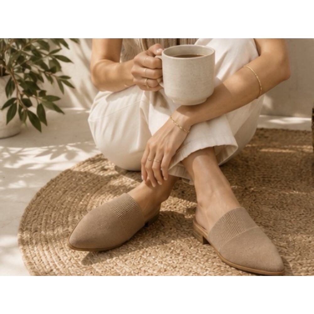 Steve Madden NY Vende Knit Mule Flats Taupe Beige Pointed Toe Slip On Sz 7.5